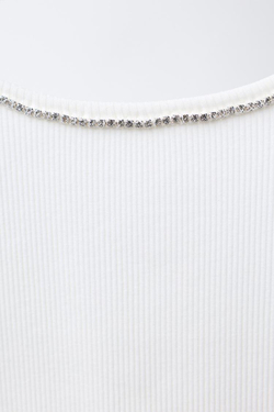 ZARA ТОП В РУБЧИК СО СТРАЗАМИ, БЕЛЫЙ