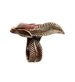 AM-2664 Кольцо «Винтажный лист» (латунь, янтарь)