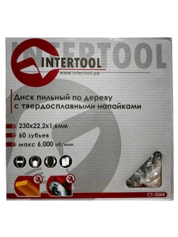 Диск пильный по дереву INTERTOOL 230х22.2х1,6мм, 60 зуб,
