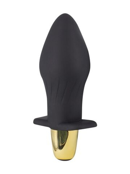 Черная силиконовая анальная пробка с вибрацией - 10,5 см.