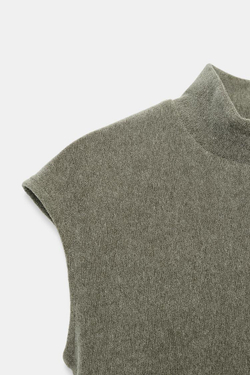 ZARA МЯГКИЙ ТОП С ВЫСОКИМ ВОРОТНИКОМ, СВЕТЛО-ОЛИВКОВЫЙ