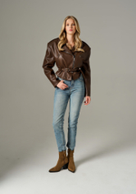 Куртка укороченная из экокожи, коричневый