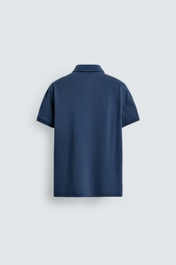 ZARA ПОЛО ПИКЕ REGULAR FIT С ЭФФЕКТОМ ПОТЕРТОСТИ, СИНИЙ