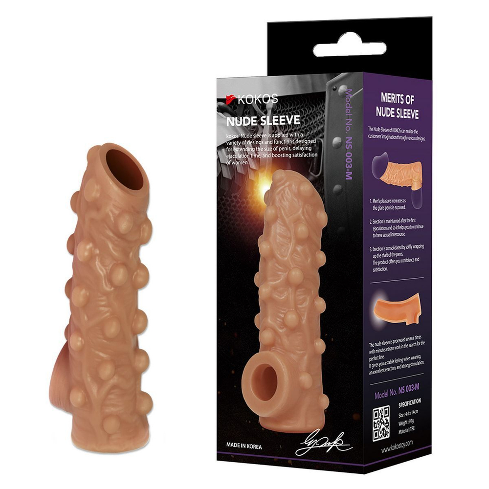 Телесная насадка с бугорками и открытой головкой Nude Sleeve 003 M - 12 см.