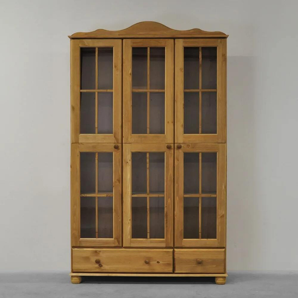 Шкаф с витриной Бритта трехдверная, бейц