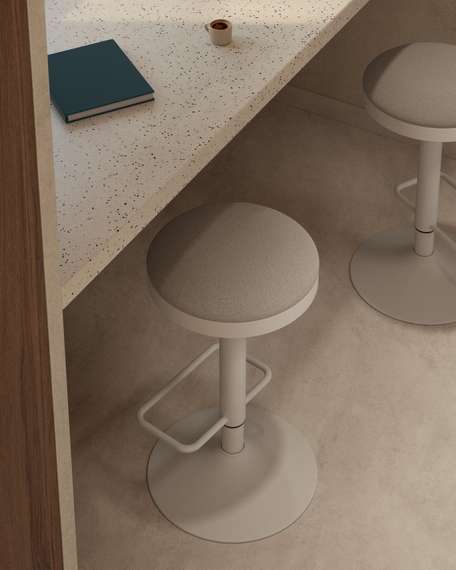 Барный табурет Zaib, 58-80 см, бежевый шенилл, белая ножка