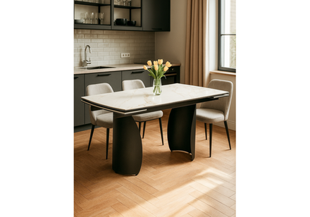 Керамический стол Woodville Готланд 160(220)х90х79 белый мрамор, черный, ножки черные
