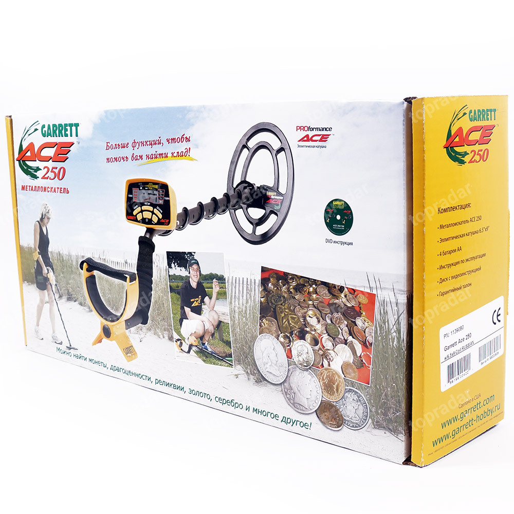 Металлоискатель для новичка Garrett Ace 250 RUS (моно катушка 6,5 х 9 дюймов)