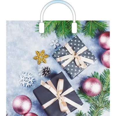 Пакет ПЭ с пластмассовыми ручками 38+3Артпласт НГ х150 (Подарки (комплект 10 шт)