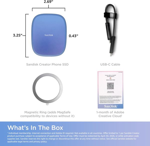 Внешний SSD Sandisk Creator 1TB MagSafe - USB-C, Синий | Blue