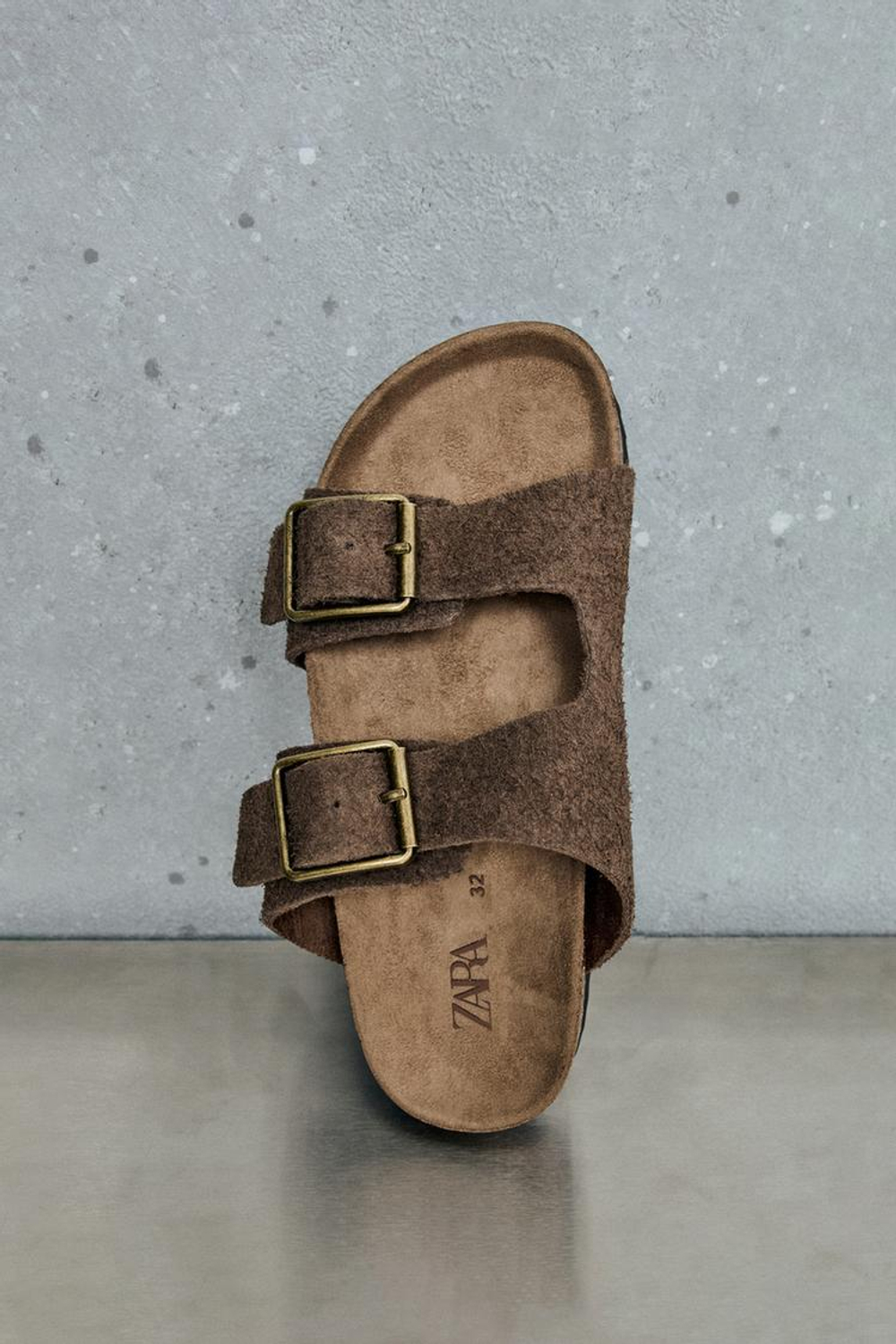 ZARA КОЖАНЫЕ САНДАЛИИ С ПРЯЖКАМИ, КОРИЧНЕВЫЙ
