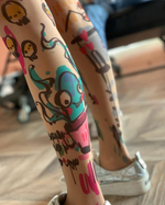 Чулки с принтом в виде цветных зарисовок (Размер: S-M-L) (Цвет: бежевый)