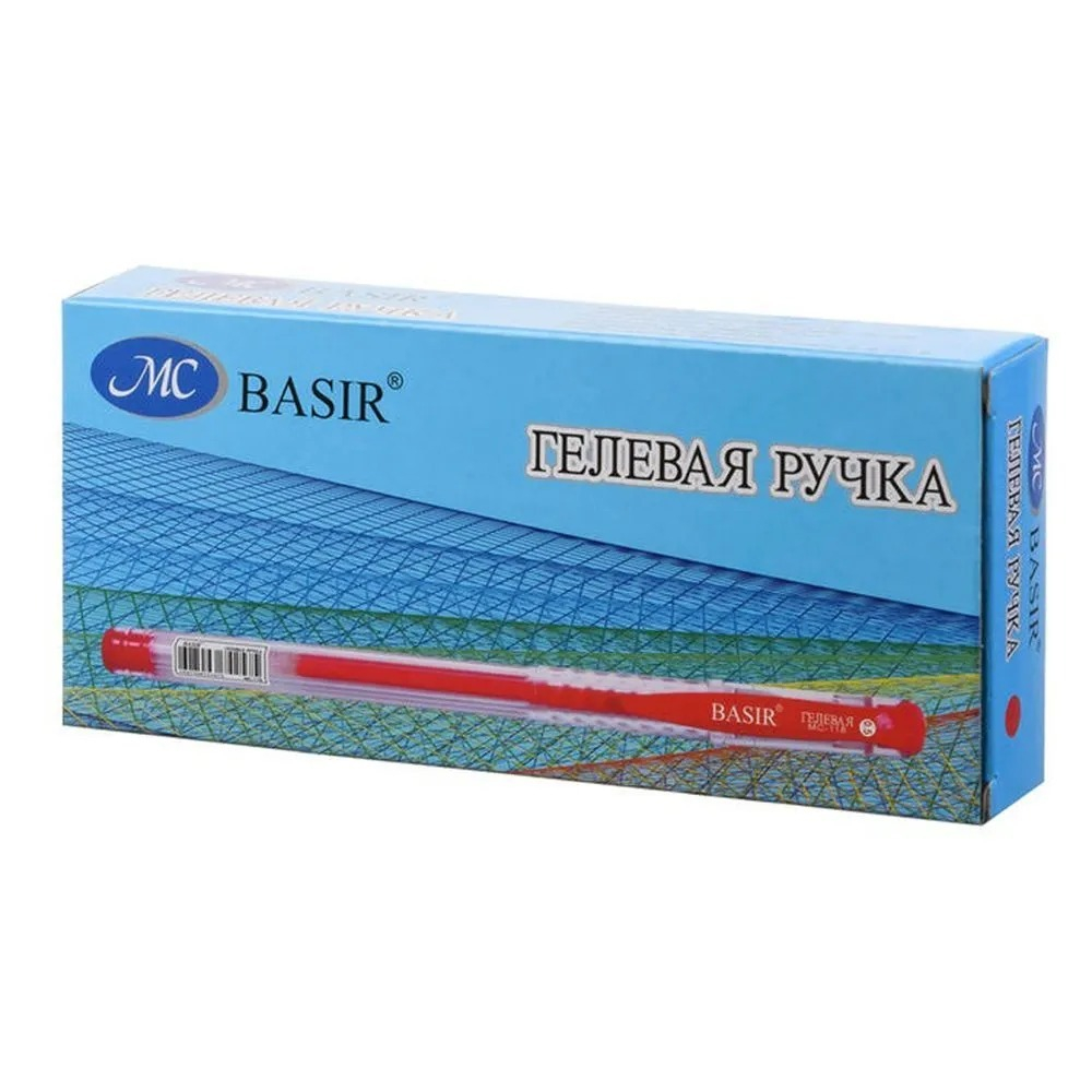 Набор красных гелевых ручек для письма 12 шт, MC-Basir, прозрачный корпус с ребристым держателем, серия "Classic", наконечник 0.5 мм, неавтоматическая многоразовая, игольчатый стержень для письма