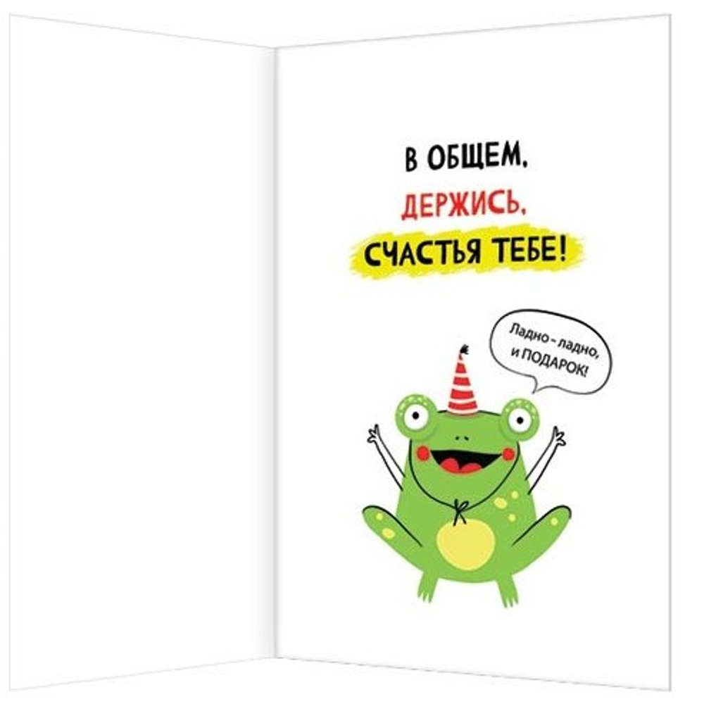 Открытка двойная "Денег нет, держи открытку" 194*251 мм, Мир открыток, картон, веселая лягушка