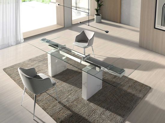 Раздвижной обеденный стол1112/MC22102DT из закаленного стекла и керамики