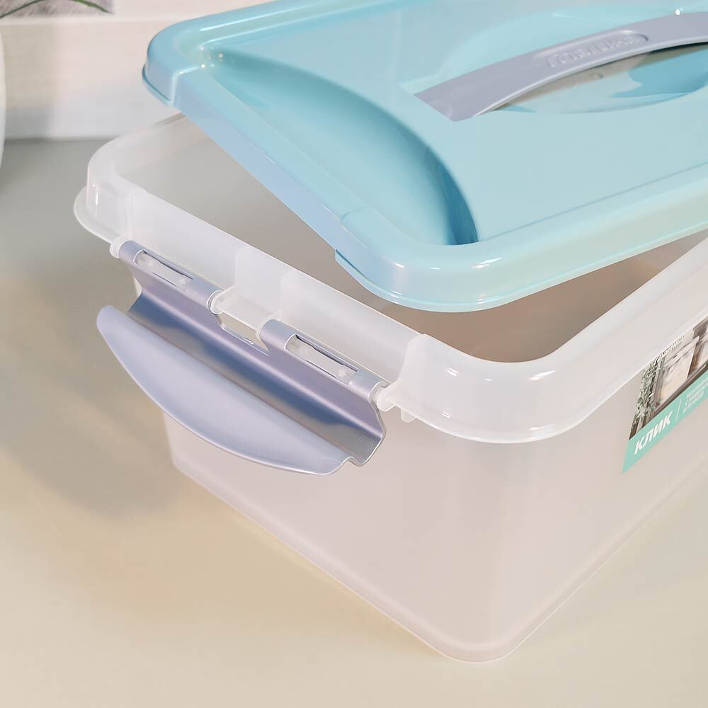 Контейнер 8л с защелками и ручкой "Клик" бирюзовый