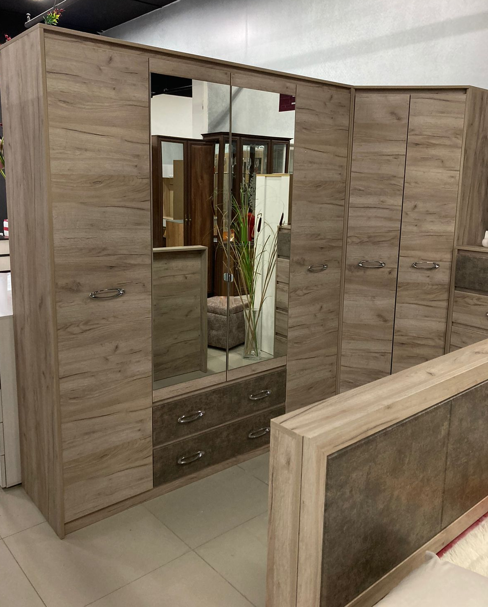 Шкаф 4-х ств с ящиками Дакота серый крафт/тиз серый  540