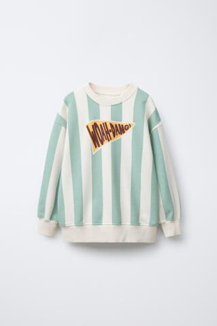 ZARA ВЯЗАНАЯ ТОЛСТОВКА С ПРИНТОМ В ПОЛОСКУ, СИНИЙ