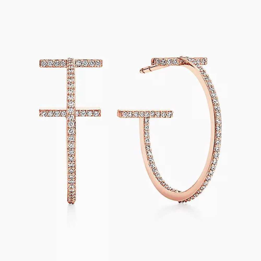 Серьги из жёлтого золота 18k с бриллиантами, Tiffany 💠T Hoop. Единственные в наличии