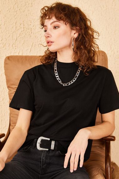 Qadın üçün qara, uzun boğaz t-shirt 10501029