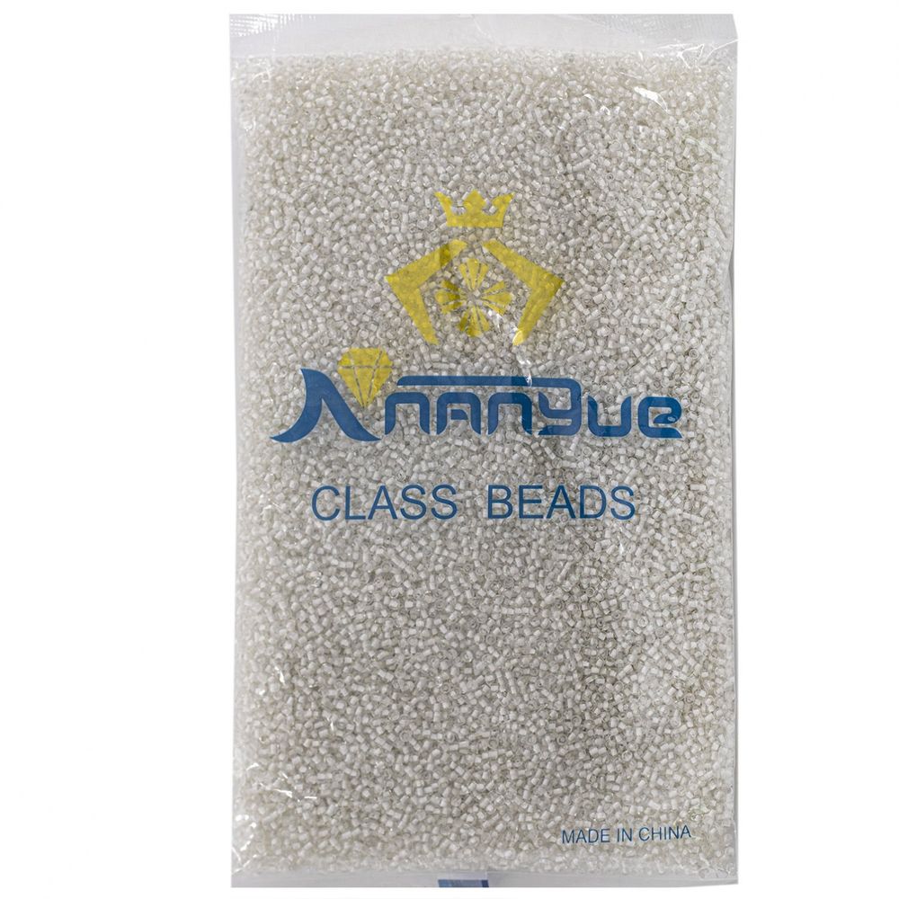 Бисер Alingar размер №12 вес 450 гр., прозрачный кристалл, внутри белый, пакет