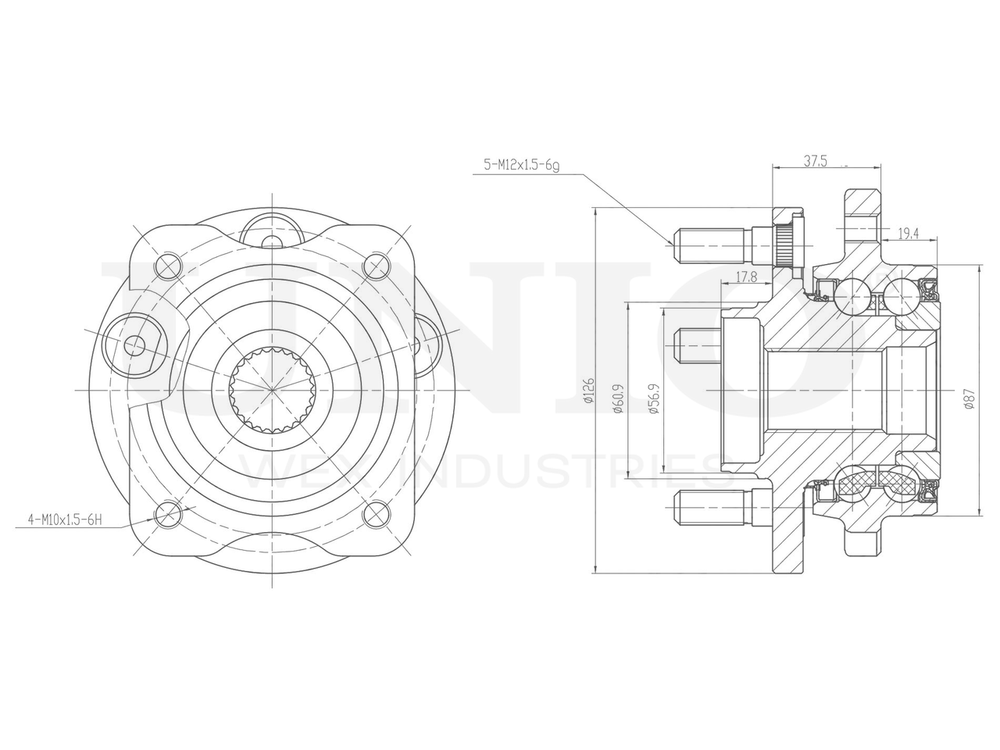Ступица передняя (без ABS) UNIO HUB-20240