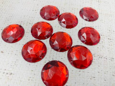 Стразы пришивные акрил, d 2,5 см, красный