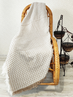 Плед вафельный 200х220, Ромбы, Бежевый/Белый