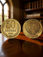 50 копеек 1958 года СССР. Погодовка. Копия пробной советской монеты. Бронза. Гурт рубчатый