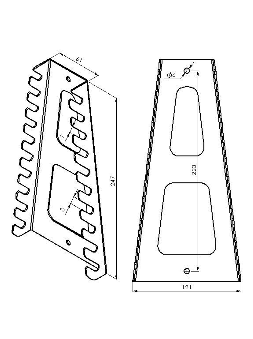 Держатель для хранения гаечных и накидных ключей, на 10 ключей, оцинкованная сталь