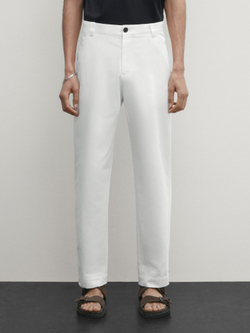 Massimo Dutti Брюки чинос из хлопкового льна, белый
