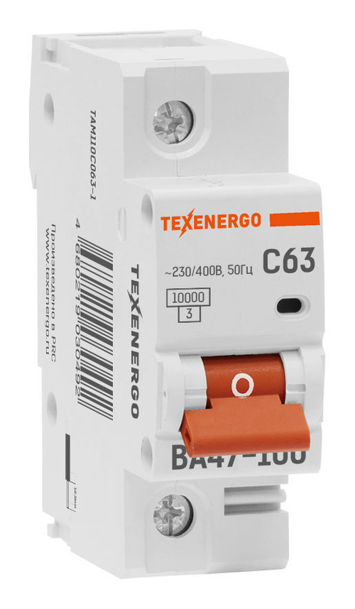 Автоматический выключатель ВА47-100 1п 63А 10кА Texenergo хар-ка С
