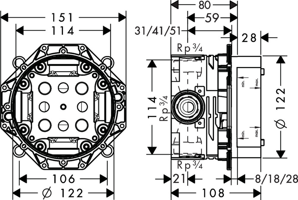 Скрытая часть для смесителя  Hansgrohe 01800180 iBox universal