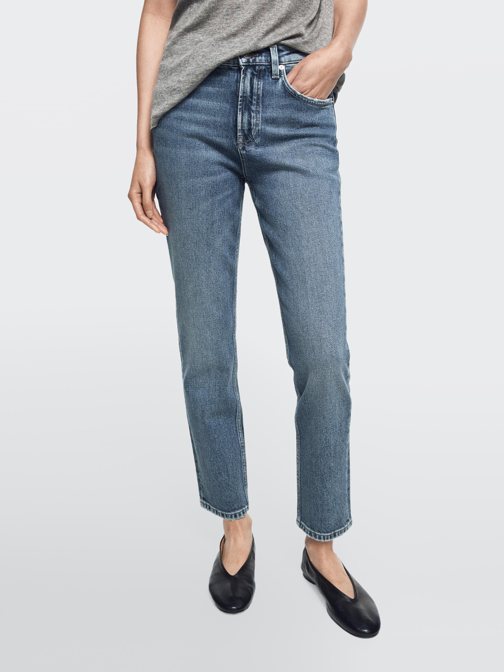 Massimo Dutti Джинсы средней посадки, укороченные, облегающего кроя, средне-синий