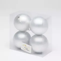 Набор пластиковых шаров Глория 100 мм., серебро матовый, 4 шт., ЕлкиТорг (150402)