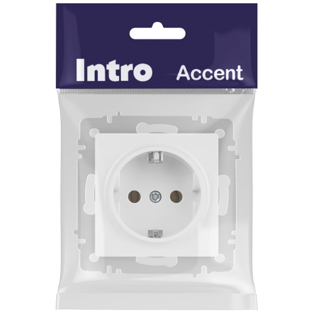 Розетка Intro Accent 6-202-01 с заземлением 2P+E Schuko 16А-250В IP20 СУ AL/CU белый | Intro