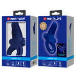 Синее силиконовое эрекционное кольцо с вибрацией и подхватом мошонки (Цвет: синий)