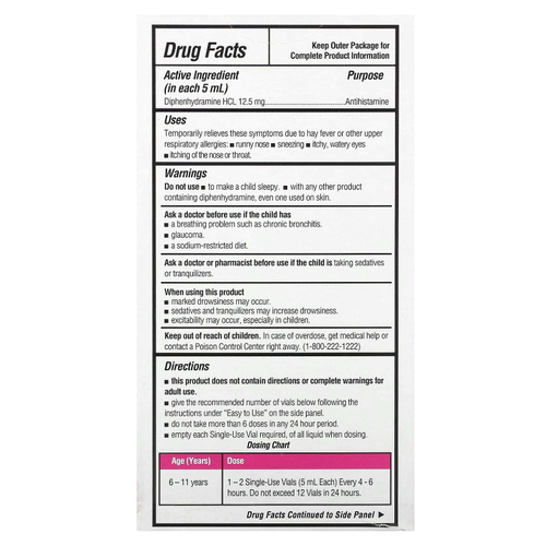 DrKids, средство от аллергии, для детей от 6 до 11 лет, ягодное ассорти, 20 одноразовых флаконов по 5 мл (0,17 жидк. унции)