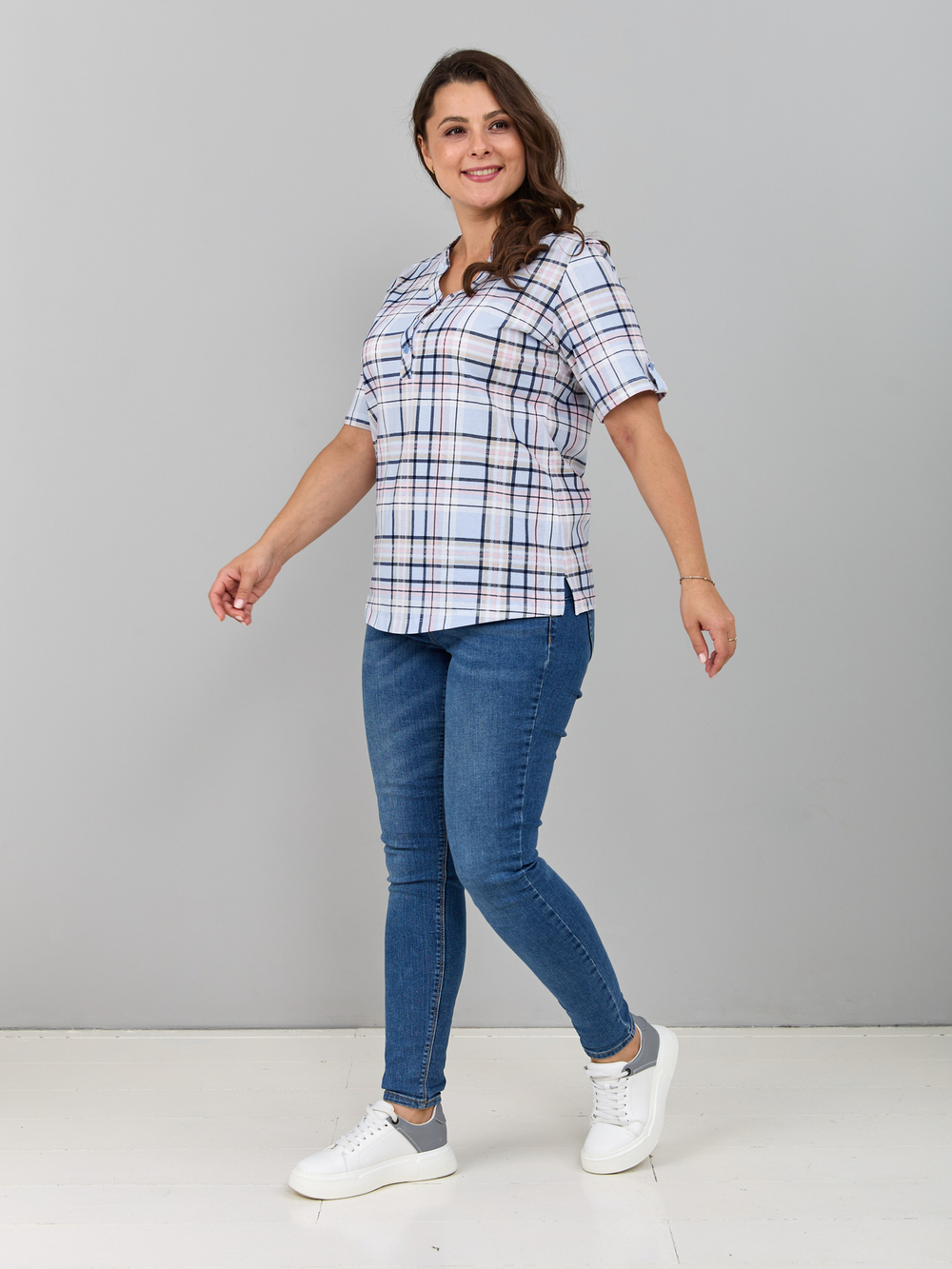 Блузка БЛ-122/голубой-корклетка