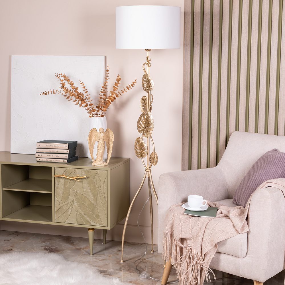 Светильник напольный торшер Monstera Deliciosa (Монстера) с абажуром Винтаж-2 Белый