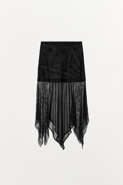 ZARA КОМБИНИРОВАННАЯ ЮБКА ИЗ ЖОРЖЕТА, ЧЕРНЫЙ