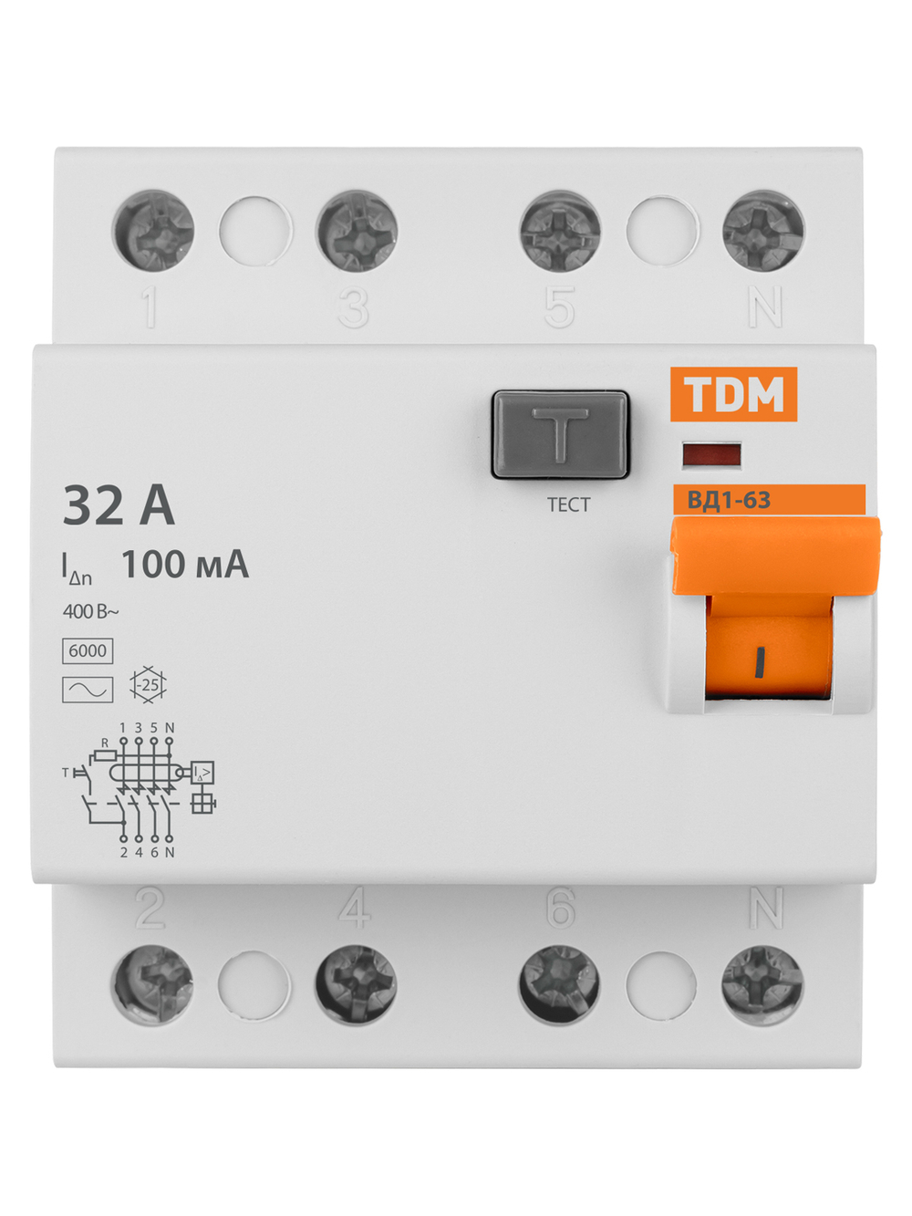 Устройство защитного отключения (УЗО) ВД1-63 4Р 32А 100мА TDM SQ0203-0033