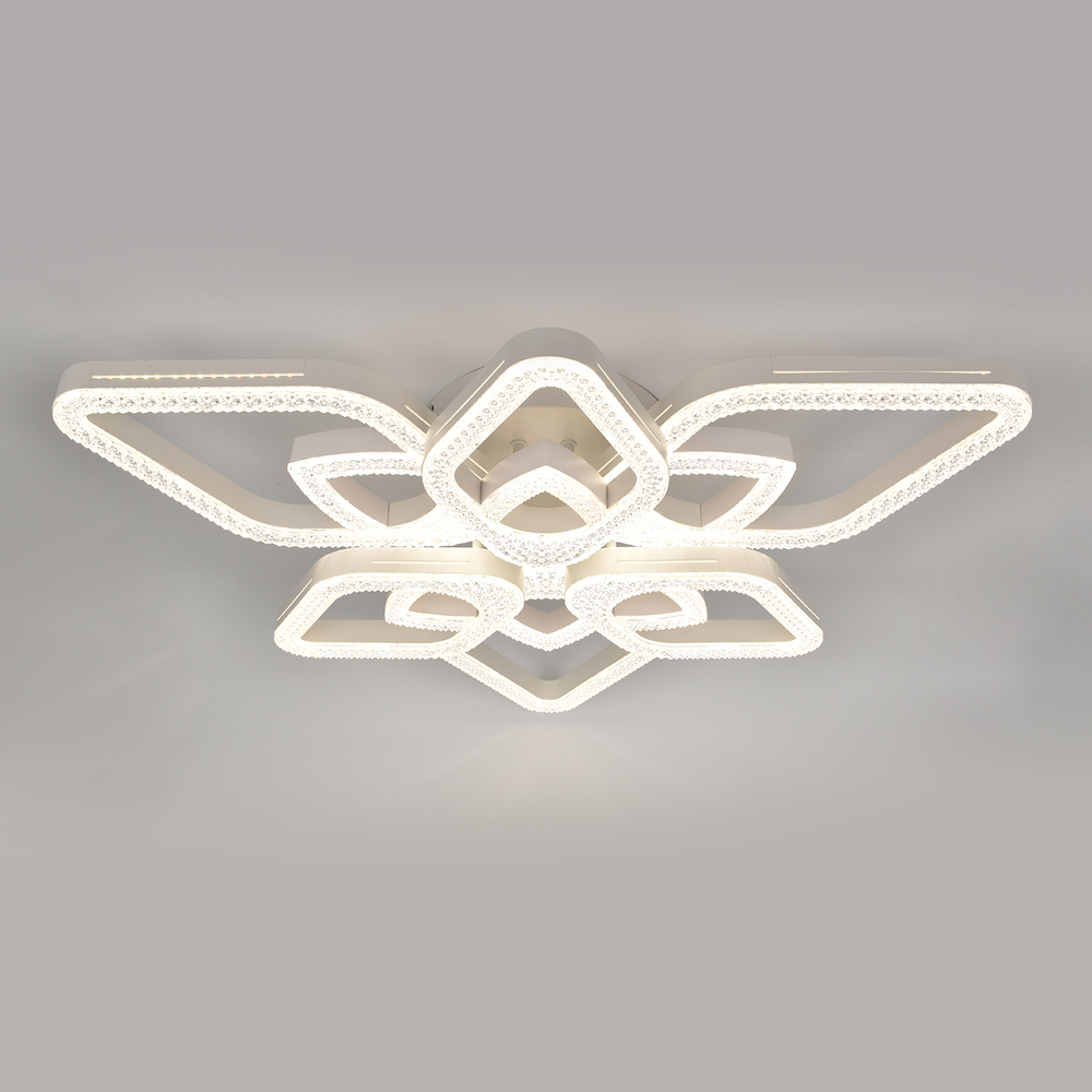 Потолочный светодиодный светильник 113Вт, 7708лм, 3000-6000K, Ra>80, плавная регулировка мощности, изменение цветовой температуры, пульт, металл/акрил, белый