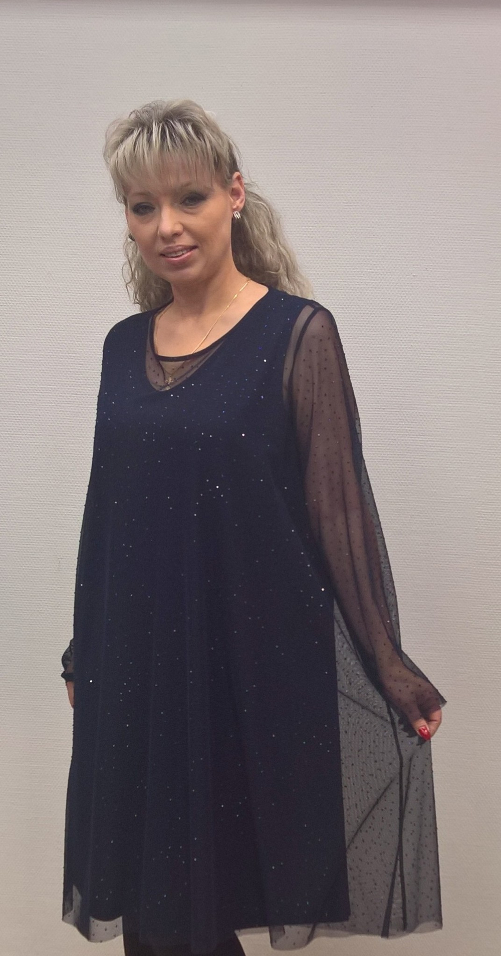 Двойное темно-синее платье со стразовыми камушками