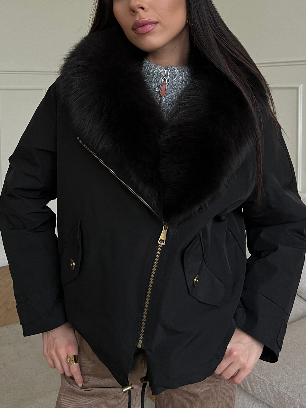 Парка Extra Lux с натуральным мехом черный