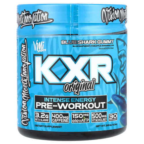VMI Sports, KXR Original, интенсивная энергия перед тренировкой, жевательная таблетка с синей акулой, 264 г (9,3 унции)
