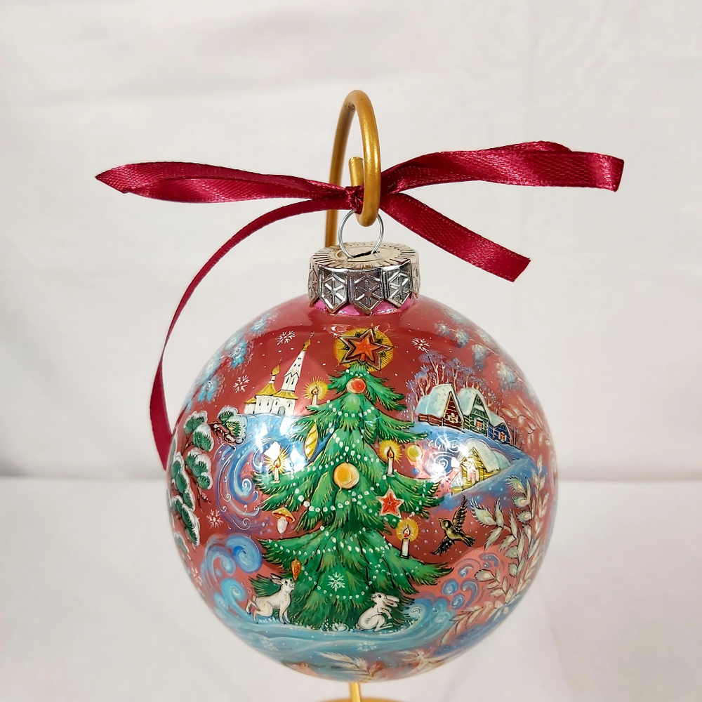 Шар новогодний с ручной росписью Палех "Тройка" в коробке