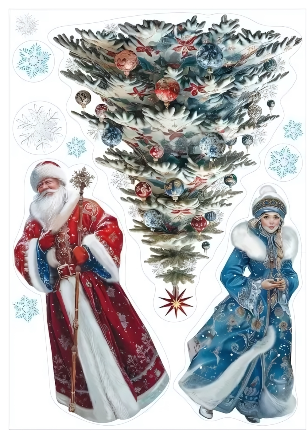 Наклейка двусторонняя А3 "Дед Мороз, Снегурочка и ёлка" 0201146 (ТМ Праздник)