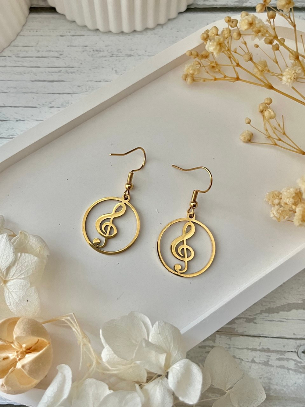 Серьги "Скрипичный ключ. Круг" золотистые