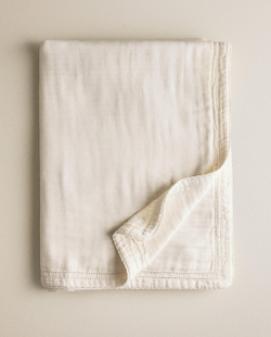 Zara Home плед детский из хлопка, экрю, 90x120 см